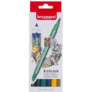 Fineliner Brush pen Bruynzeel Creatives New York set 6 kleuren