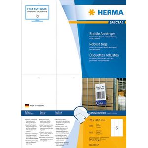 Stevige Herma labelhangers A4 70x148,5 mm wit papier/folie/papier geperforeerd niet hechtend 600 st.