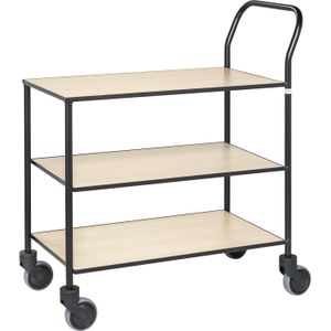 Geheel gelaste Design-trolley 3 planken zwart/hout berken met rem
