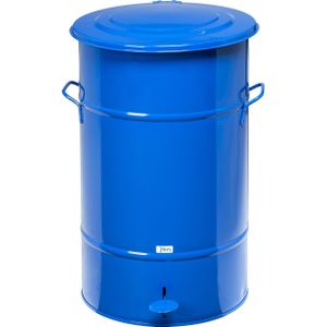 Staalverzinkte Vuilnisbak met voetpedaal 70 Liter blauw