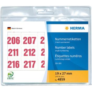 Nummer etiketten Herma 4859 enkel zelfklevend 19x27 mm opdruk rood 201-300