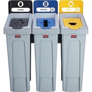 Rubbermaid Slim Jim Recyclingstation voor afval, papier en kunststof, zwart / blauw / geel