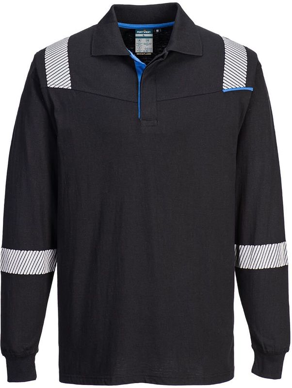 Portwest - WX3 - Vlamwerende Polo - Zwart - Lange Mouwen