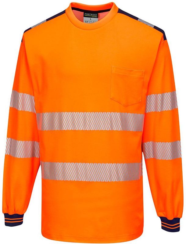 PW3 Hi-Vis T-shirt met lange mouw maat 4XL, Orange/Navy
