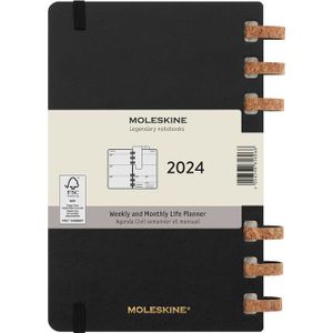 Life planner 2024 Moleskine 7dag/2pagina's large 150x210m hard cover ringen black