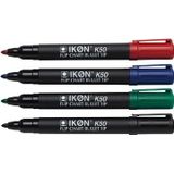 Ikon K50 flipchart marker, etui van 4 stuks in geassorteerde kleuren