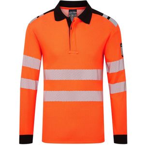 PW3 Modaflame Knit HVO Vlamvertragend Poloshirt met lange mouw maat L, Orange/Black