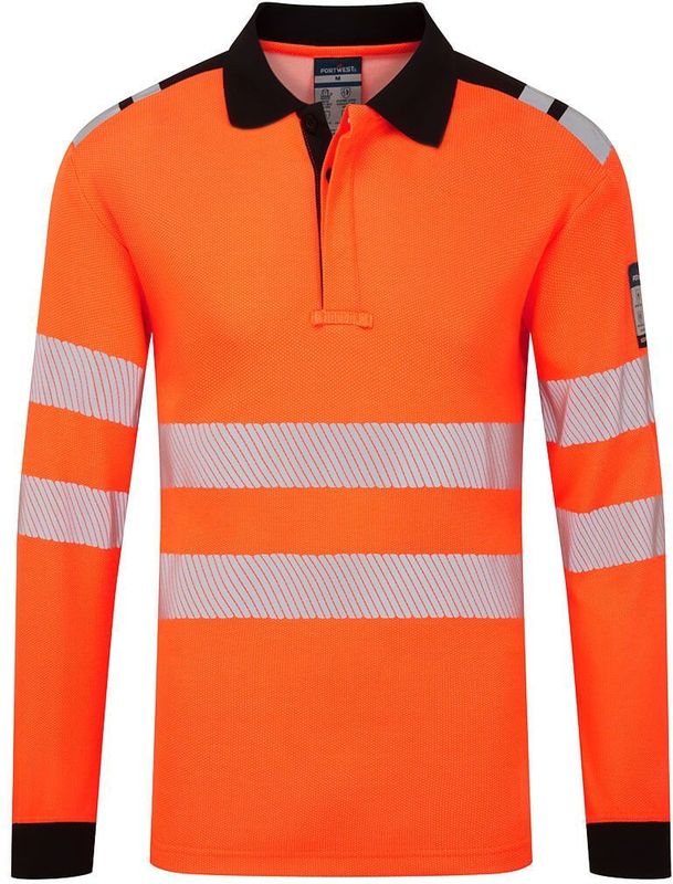 PW3 Modaflame Knit HVO Vlamvertragend Poloshirt met lange mouw maat L, Orange/Black