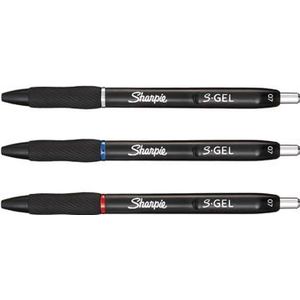 Sharpie S-gel roller, medium punt, blister van 3 stuks, geassorteerde kleuren