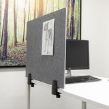 Scheidingsscherm Bureau/Tafel, whitebord extra hygienisch emailstaal wit / prikbord akoestisch grijs, incl. 2x bureauklem enkel