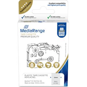 MediaRange Plastic tape cassette, for label printers using Brother TZ-131/TZe-131, permanent adhesive, 12mm, 8m, laminated, blac