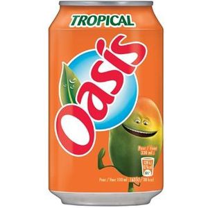 Oasis Tropical vruchtenlimonade, blik van 33 cl, pak van 24 stuks