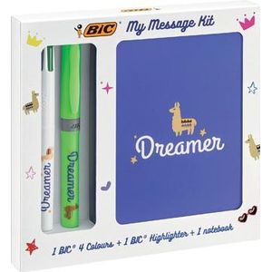 Bic Message Kit Dreamer, balpen 4 colours, markeerstift highlighter en notitieboekje ft A6