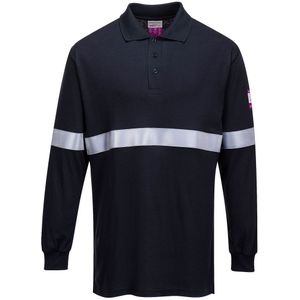 Vlamvertragende Antistatische lange mouw poloshirt met reflecterende striping maat 4XL, Navy