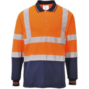 Portwest - S279 - Tweekleurige Polo met Lange Mouw - Oranje/Marine - XXXL