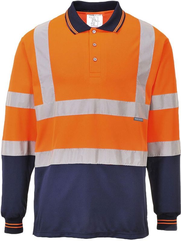 Portwest - S279 - Tweekleurige Polo met Lange Mouw - Oranje/Marine - XXXL
