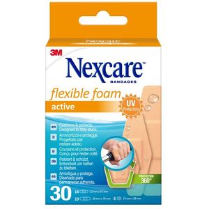 Wondpleister Nexcare active flexible foam waterbestendig 30 stuks assorti