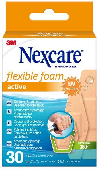 Wondpleister Nexcare active flexible foam waterbestendig 30 stuks assorti
