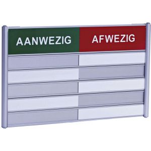 Aan- afwezigheidsbord voor 5 namen