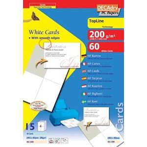 Decadry visitekaarten TopLine 60 kaartjes (4 kaartjes ft 148,5 x 105 mm per A4), rechte hoeken