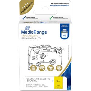 MediaRange Plastic tape cassette, for label printers using Brother TZ-631/TZe-631, permanent adhesive, 12mm, 8m, laminated, blac