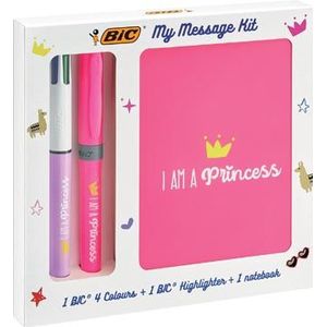 Bic Message Kit Princess, balpen 4 colours, markeerstift highlighter en notitieboekje ft A6