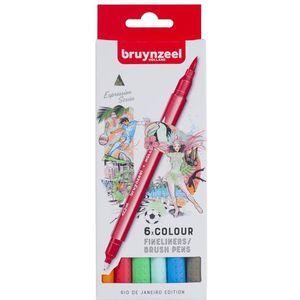 Fineliner Brush pen Bruynzeel Creatives Rio de Janeiro set 6 kleuren