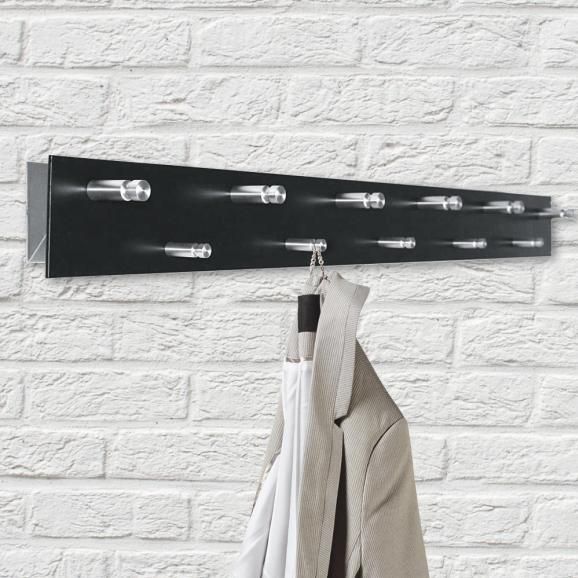 Wandgarderobe met 11 ronde haken zwart/aluminium zwart haken verzet 11