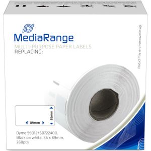 MediaRange Multi-purpose paper labels, for label printers using Dymo 99012/S0722400, permanent adhesive, 36x89mm, 260 pcs, black
