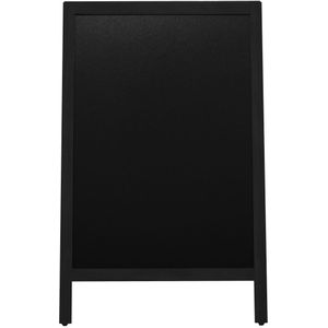 Stoepbord van dennenhout met een mat zwarte afwerking. Geschikt voor buiten gebruik. Stevig afgewerkt houten frame, voorzien van