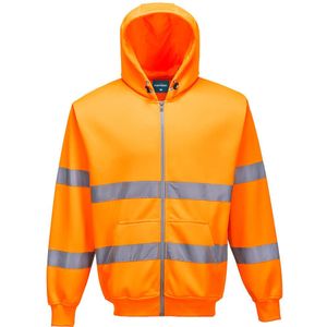 Hi-Vis Zipsweater met capuchon en rits maat Medium, Orange