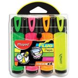 Maped markeerstift Fluo'Peps Classic etui van 4 stuks: geel, oranje, roze en groen [12x]