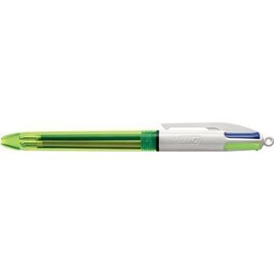 Bic 4 Colours Fluo, balpen, 0,32 mm, 3 klassieke inktkleuren en een markeerstift fluo geel [12x]