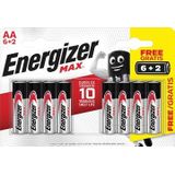 Energizer batterijen Max AA, blister van 6 stuks + 2 stuks gratis