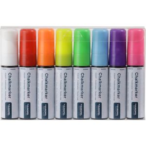 Krijtstift met vloeibare inkt, punt 15 mm. Set van 8 stiften in verschillende kleuren (rood, paars, blauw, oranje, roze, geel, g