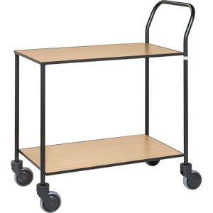 Volledig gelaste Design-trolley 2 planken zwart / hout beuken