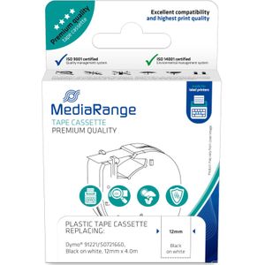 MediaRange Plastic tape cassette, for label printers using Dymo 91221/S0721660, permanent adhesive, 12mm, 4m, laminated, black o