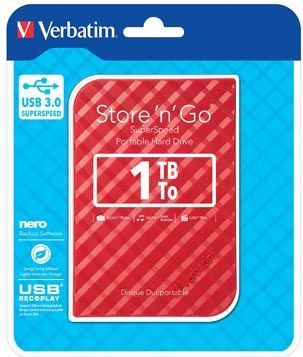 Verbatim harde schijf 3.0 Store 'n' Go, 1 TB, rood
