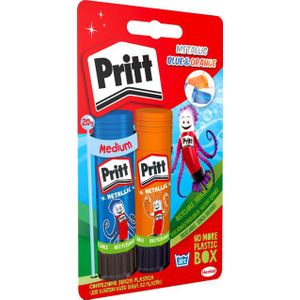 Pritt lijmstift 2x20 gram oranje en blauw metallic