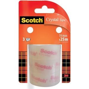 Scotch Crystal Clear Tape, Navullingen, 19 mm x 25 m, 3 rollen