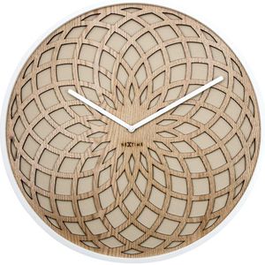 Wandklok NeXtime dia. 50 cm, hout & stof, beige, 'Sun Big' NE-3149BE