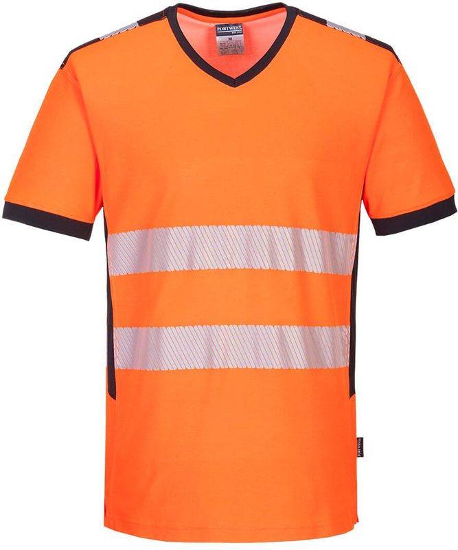 PW3 Hi-Vis T-shirt met V-hals maat 4XL, Orange/Black