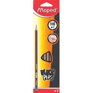 Maped potlood Black'Peps HB, blister van 3 stuks, zonder gum