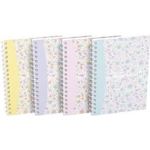 Oxford Floral softcover spiraalschrift, ft A6, 50 vel, geruit 5 mm, 4 geassorteerde designs [10x]