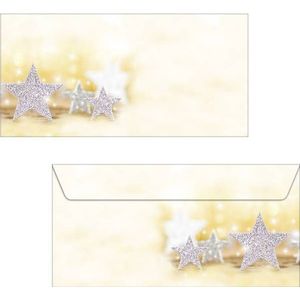 Kerst envelop Sigel Gouden met zilveren sterren gestanst venster druk binnenin 90gr DL (110x220mm)