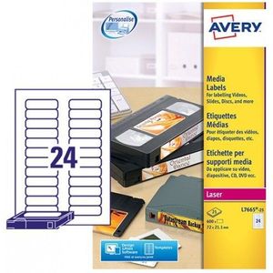 Avery Media etiketten 72 x 21,1 mm, wit, Laserprinter, permanent klevend L7665-25