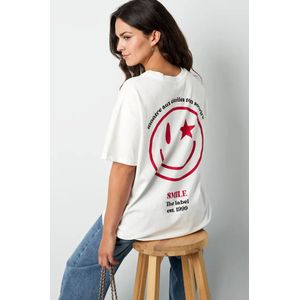 T-shirt Happy life smiley | WIT, S / Vrouwelijk