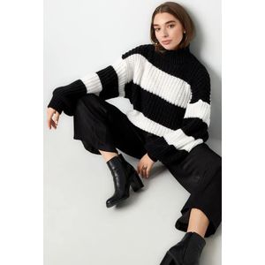 Gebreide gestreepte trui | ZWART, L/XL / Vrouwelijk