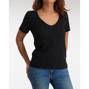 Loose Fit V Neck T shirt SS - Black