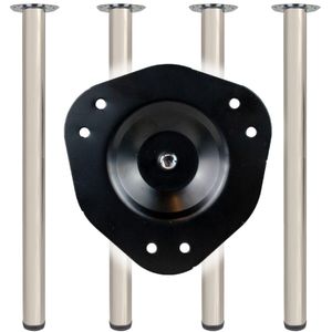 Tafelpoot Rond 60x1100mm - RVS Afwerking - Set Van 4 Stuks